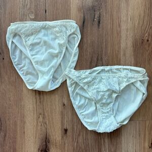 Vintage Silk Lace Panties High Cut Off White Cream Underwear Set Small